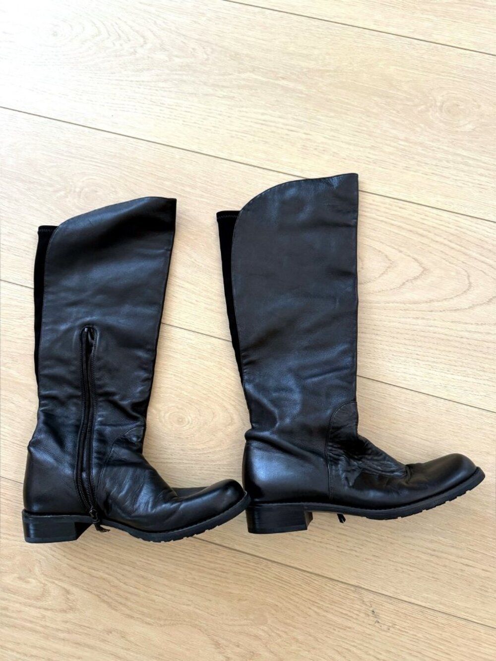 Stuart Weitzman Leather Knee-High Boots 7.5 Black Flat